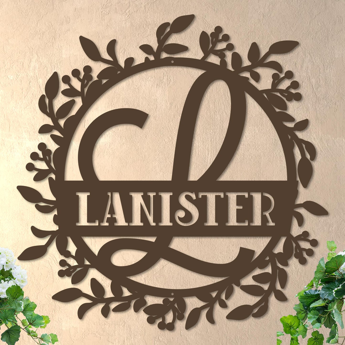 Scrolled Initial and Name in Wreath