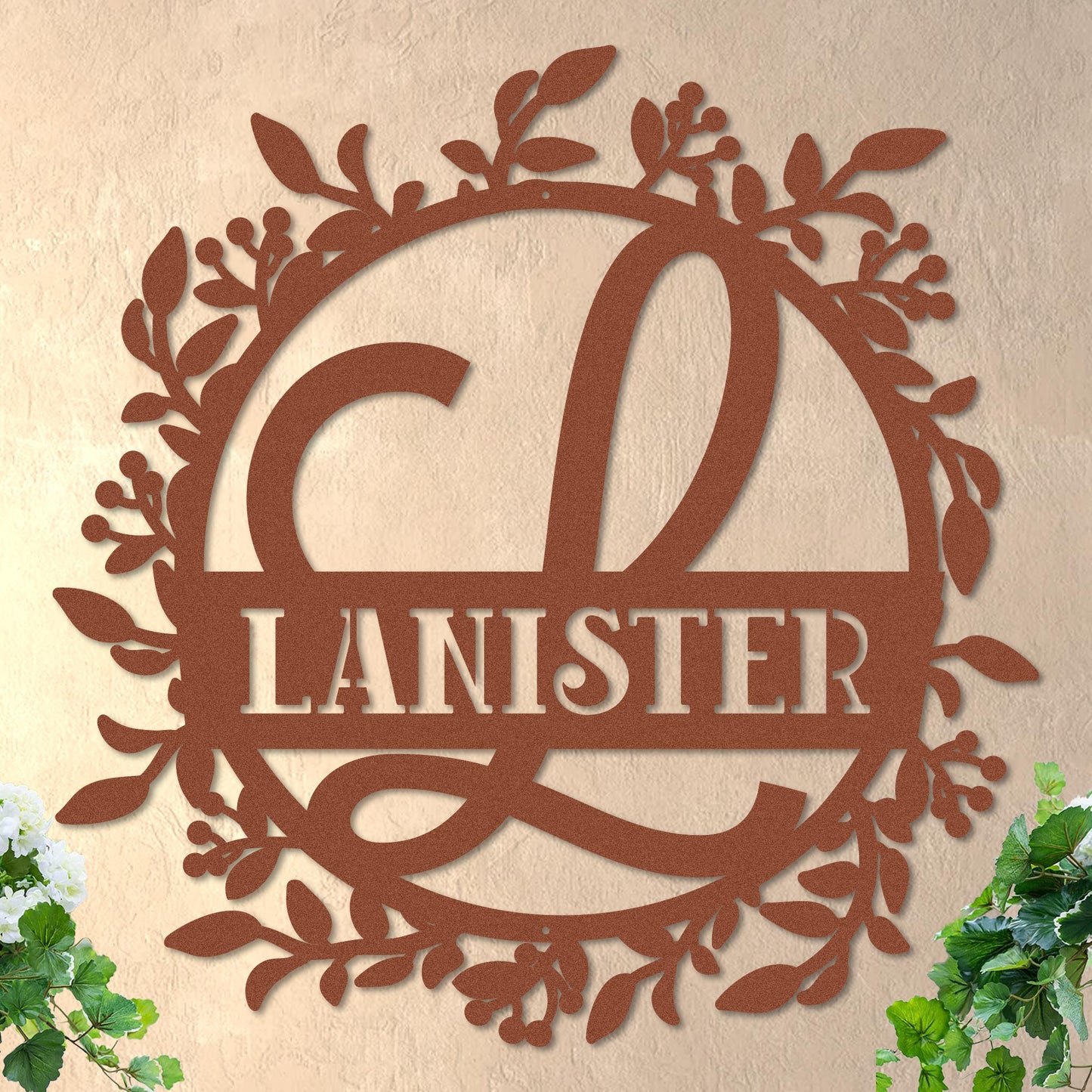 Scrolled Initial and Name in Wreath