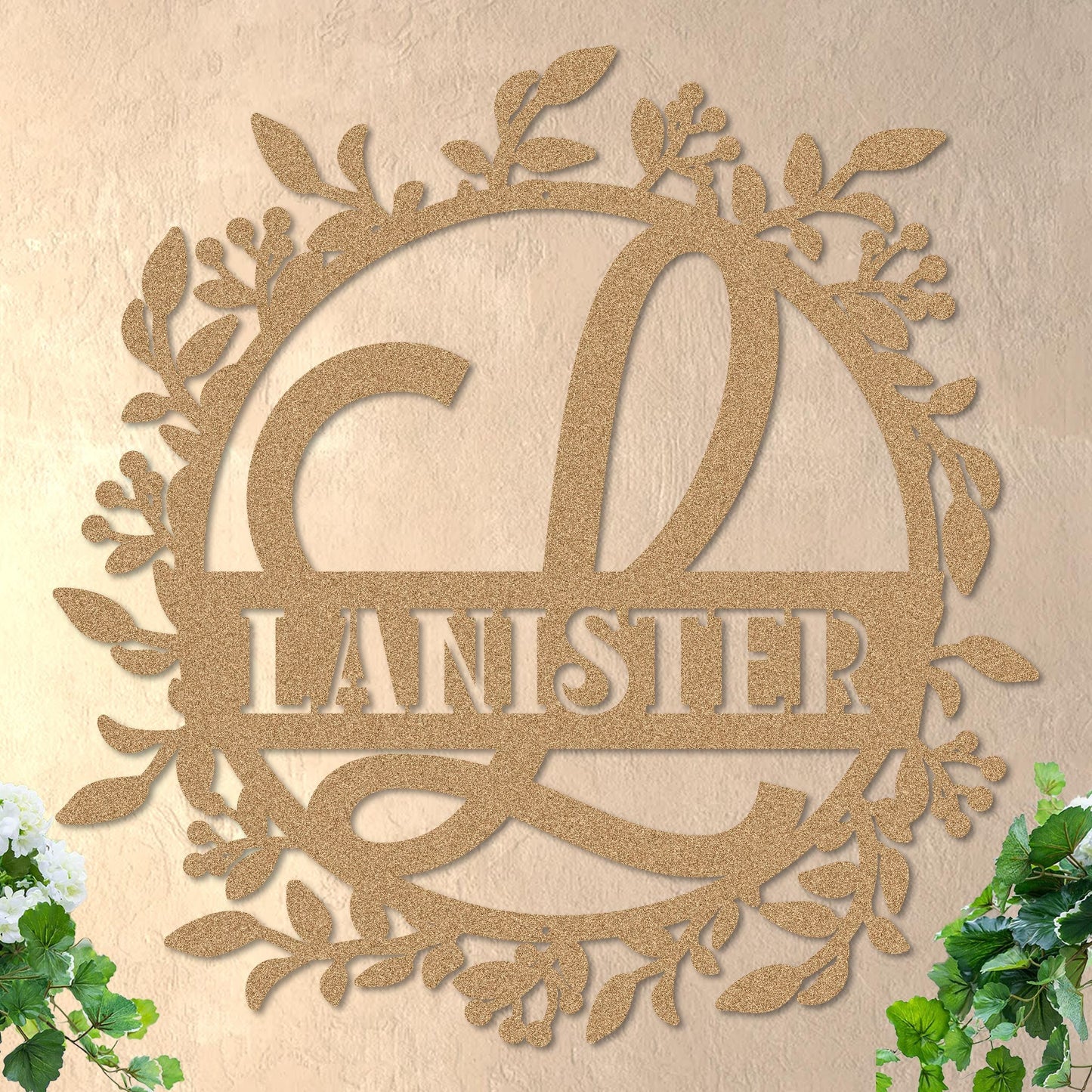 Scrolled Initial and Name in Wreath