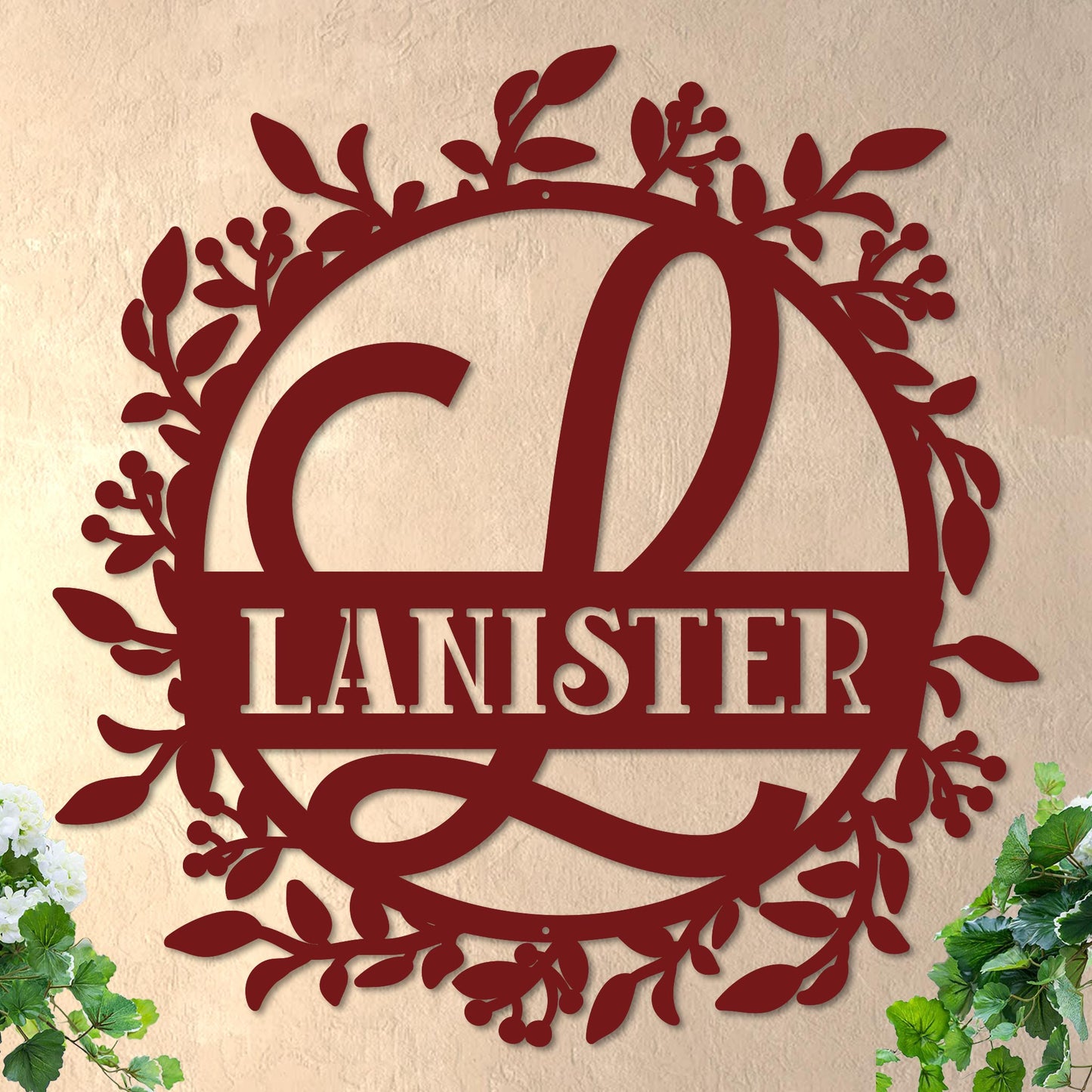 Scrolled Initial and Name in Wreath