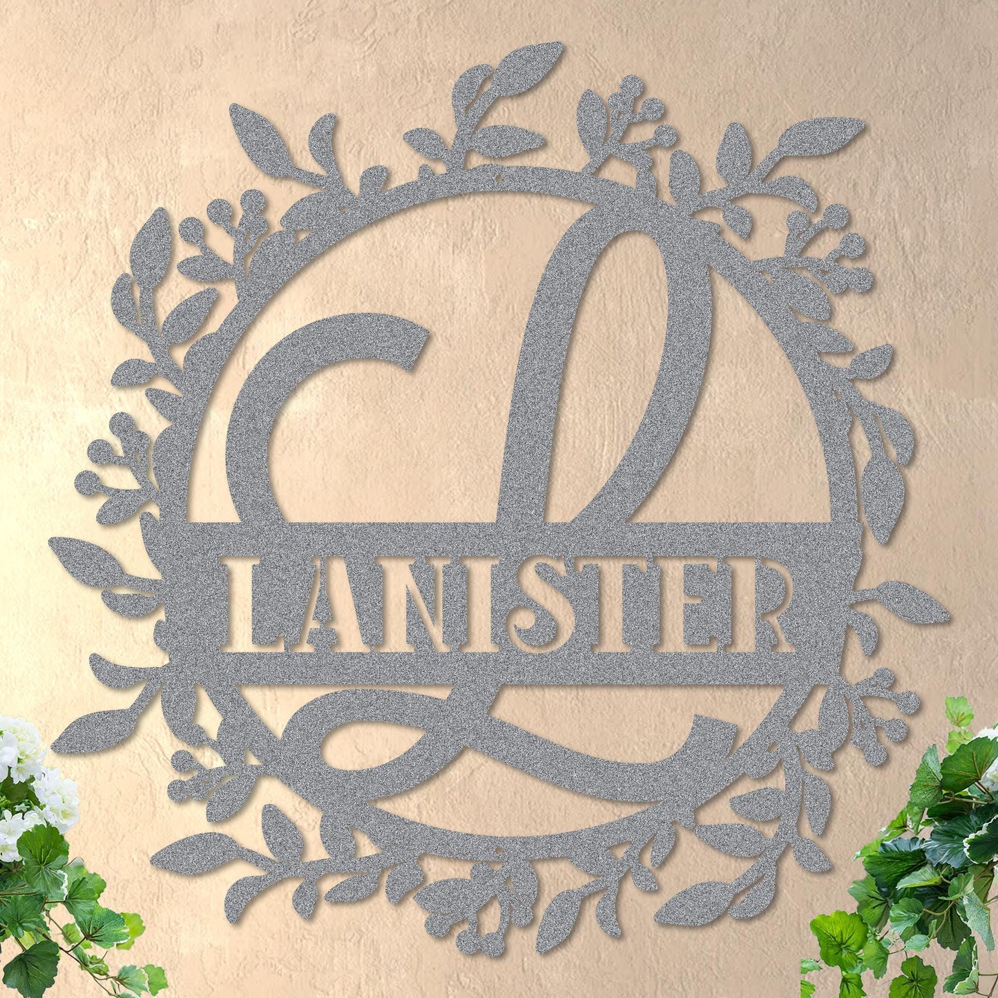 Scrolled Initial and Name in Wreath