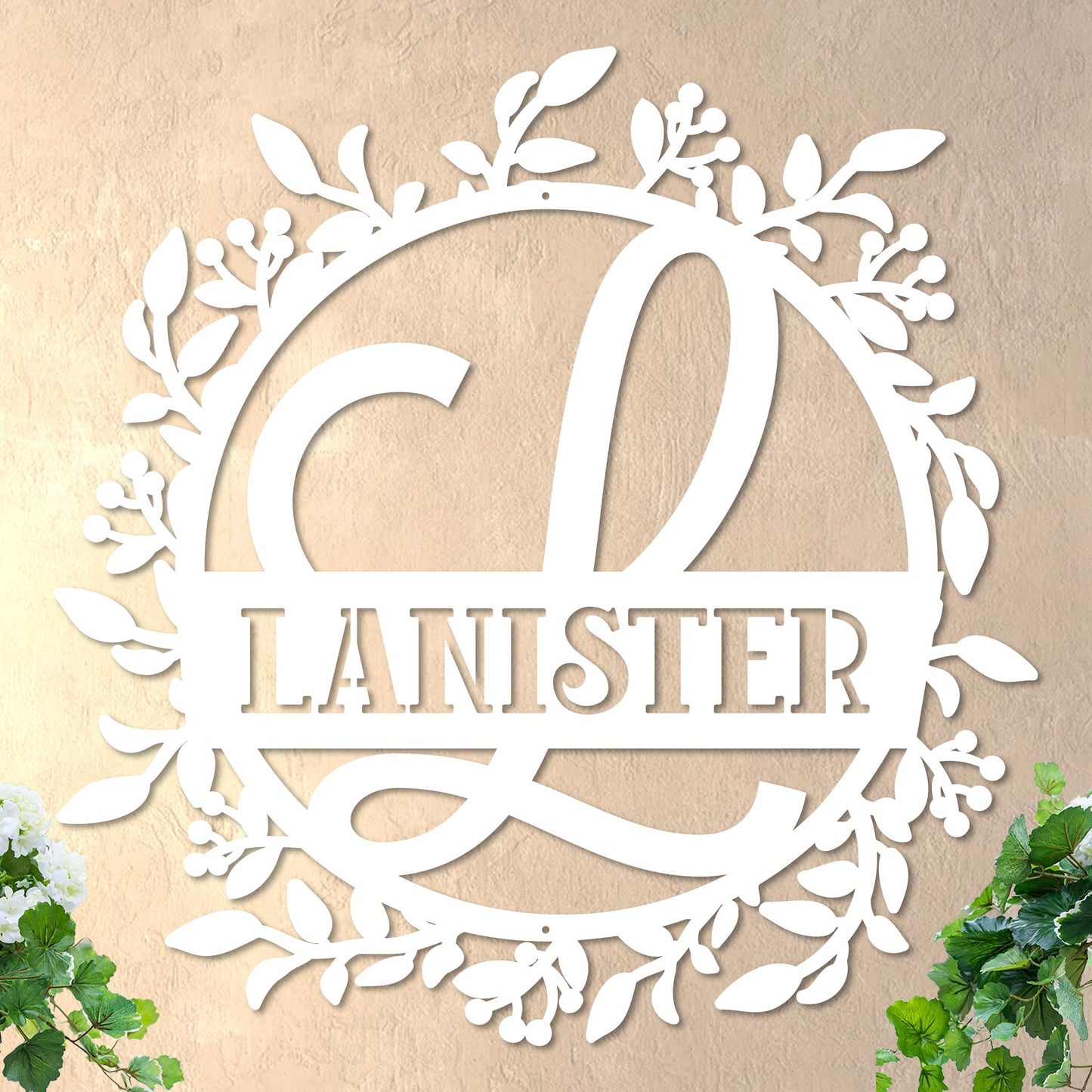 Scrolled Initial and Name in Wreath