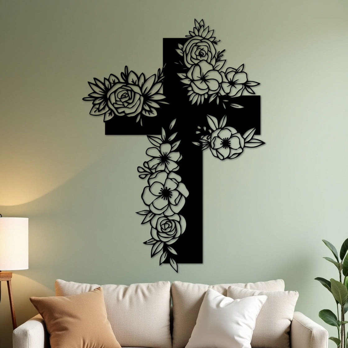 Simple Cross with Flowers