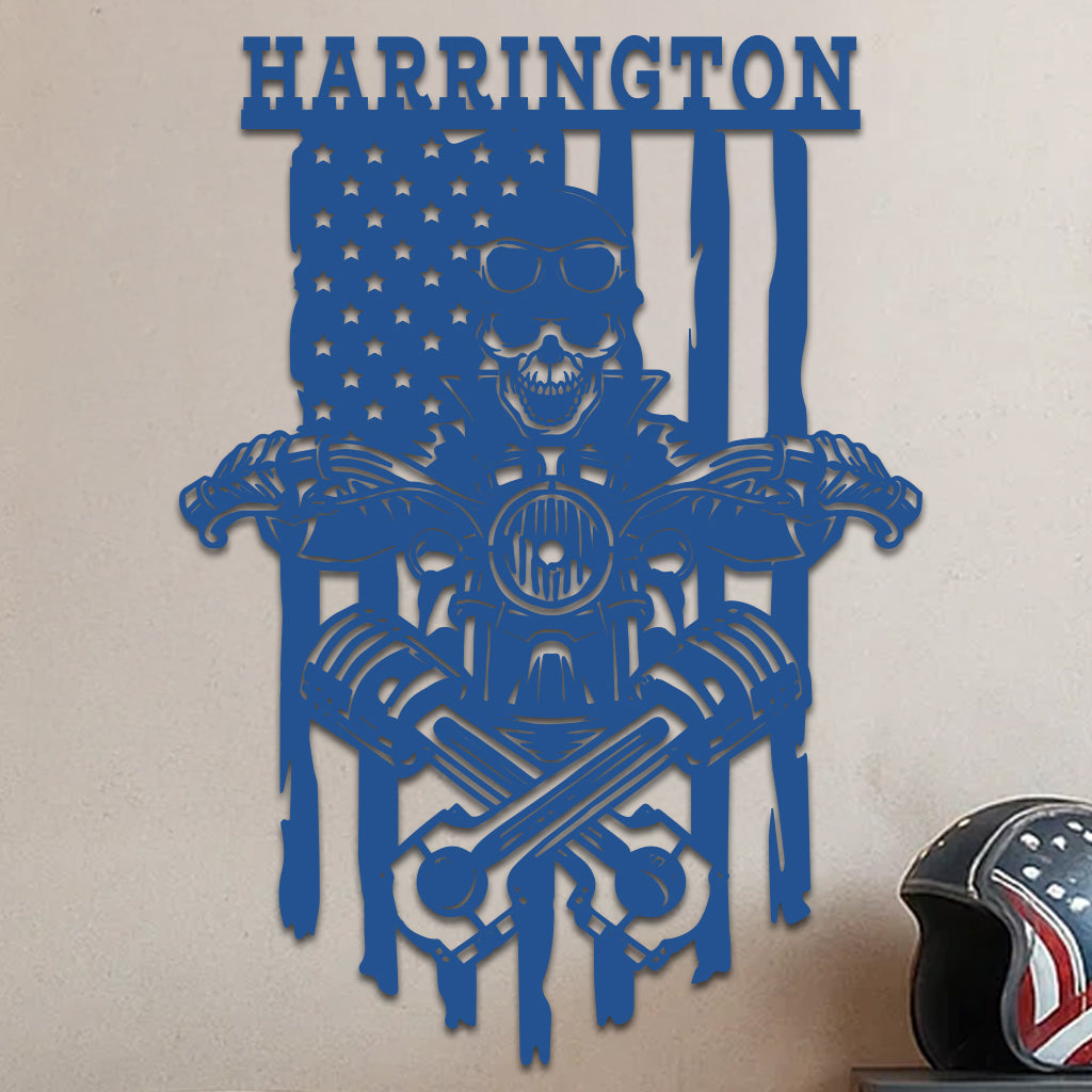 Skeleton On a Motorcycle Sign w Name
