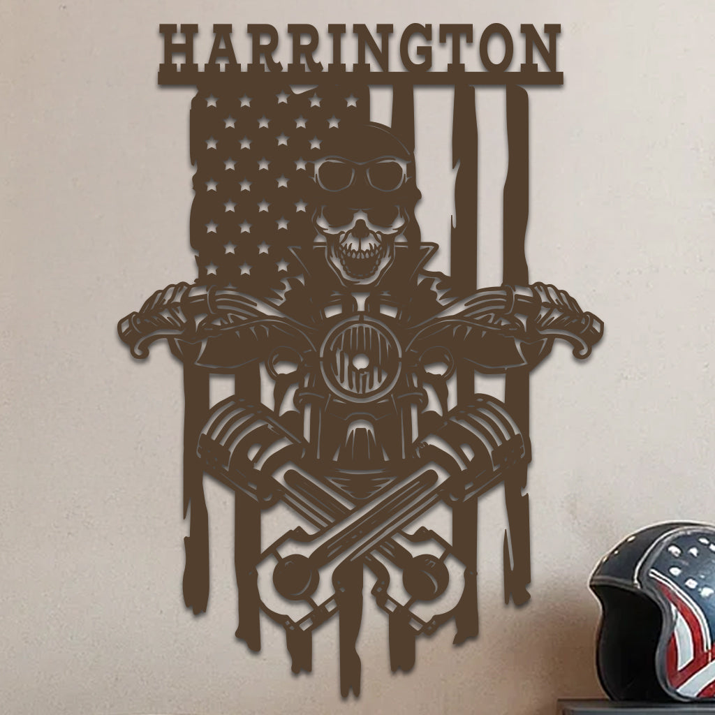 Skeleton On a Motorcycle Sign w Name