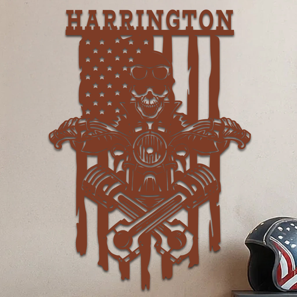 Skeleton On a Motorcycle Sign w Name