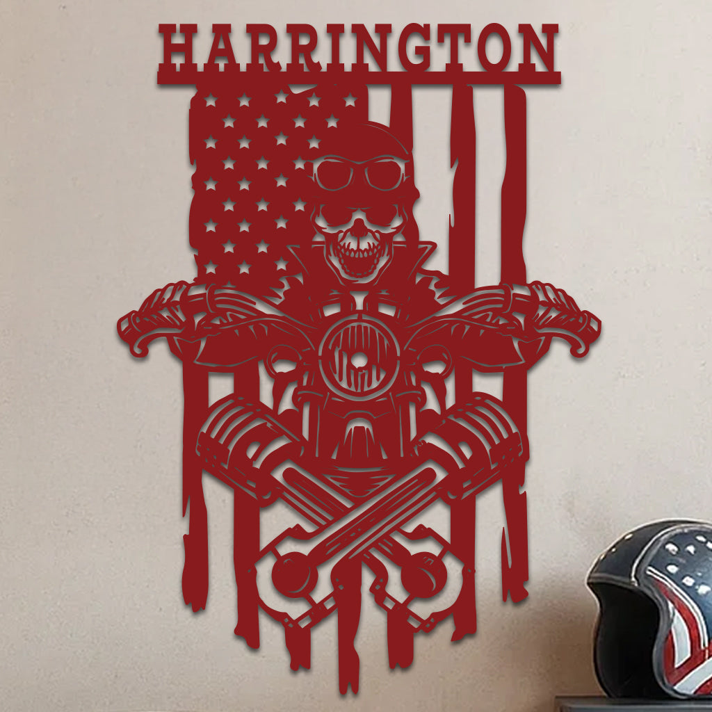 Skeleton On a Motorcycle Sign w Name