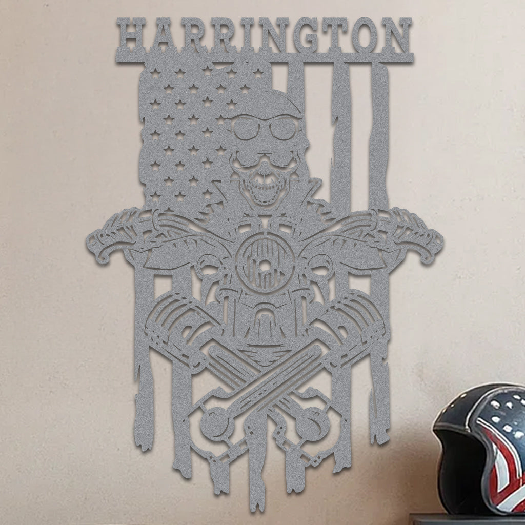 Skeleton On a Motorcycle Sign w Name