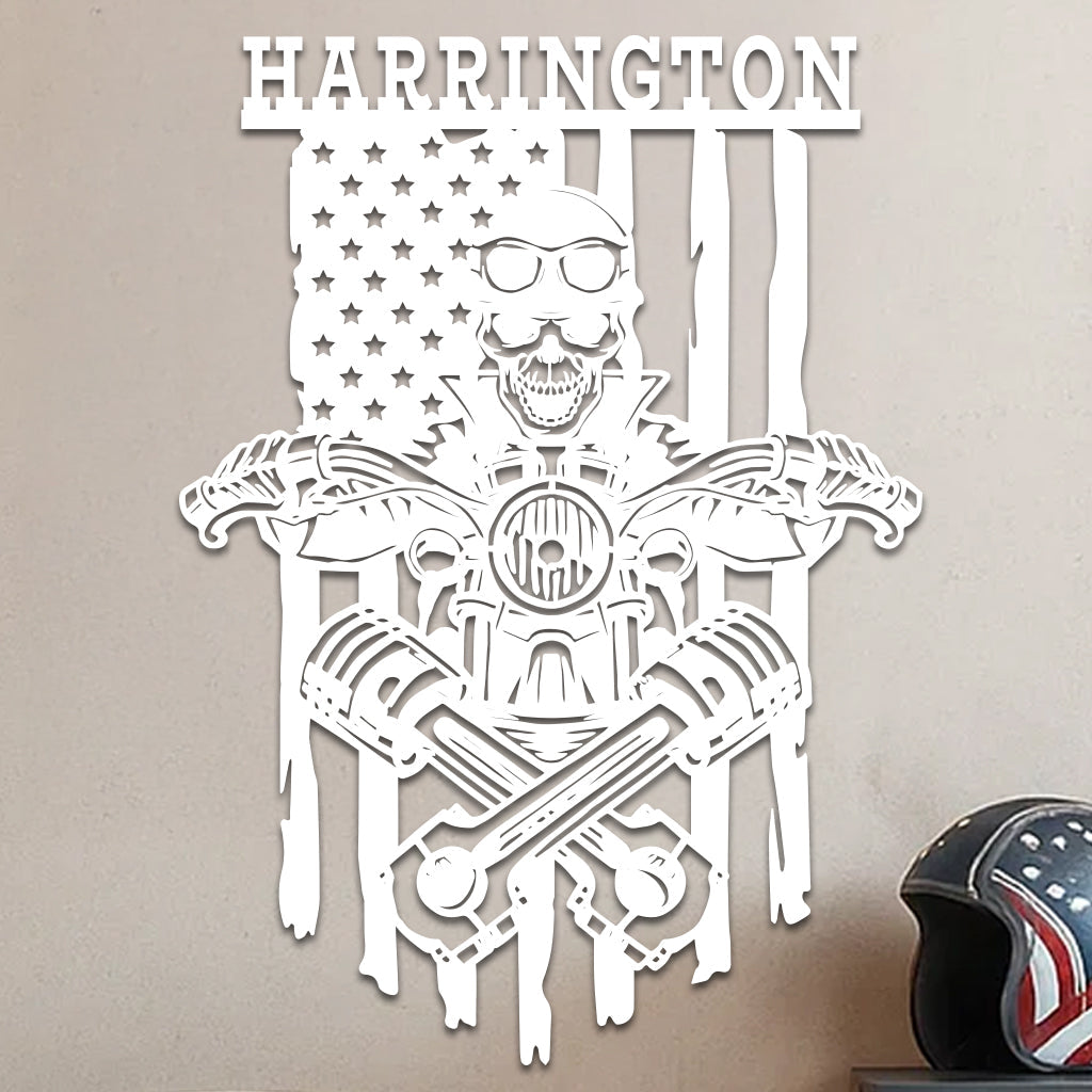 Skeleton On a Motorcycle Sign w Name