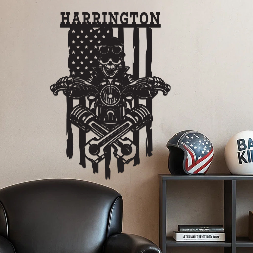 Skeleton On a Motorcycle Sign w Name