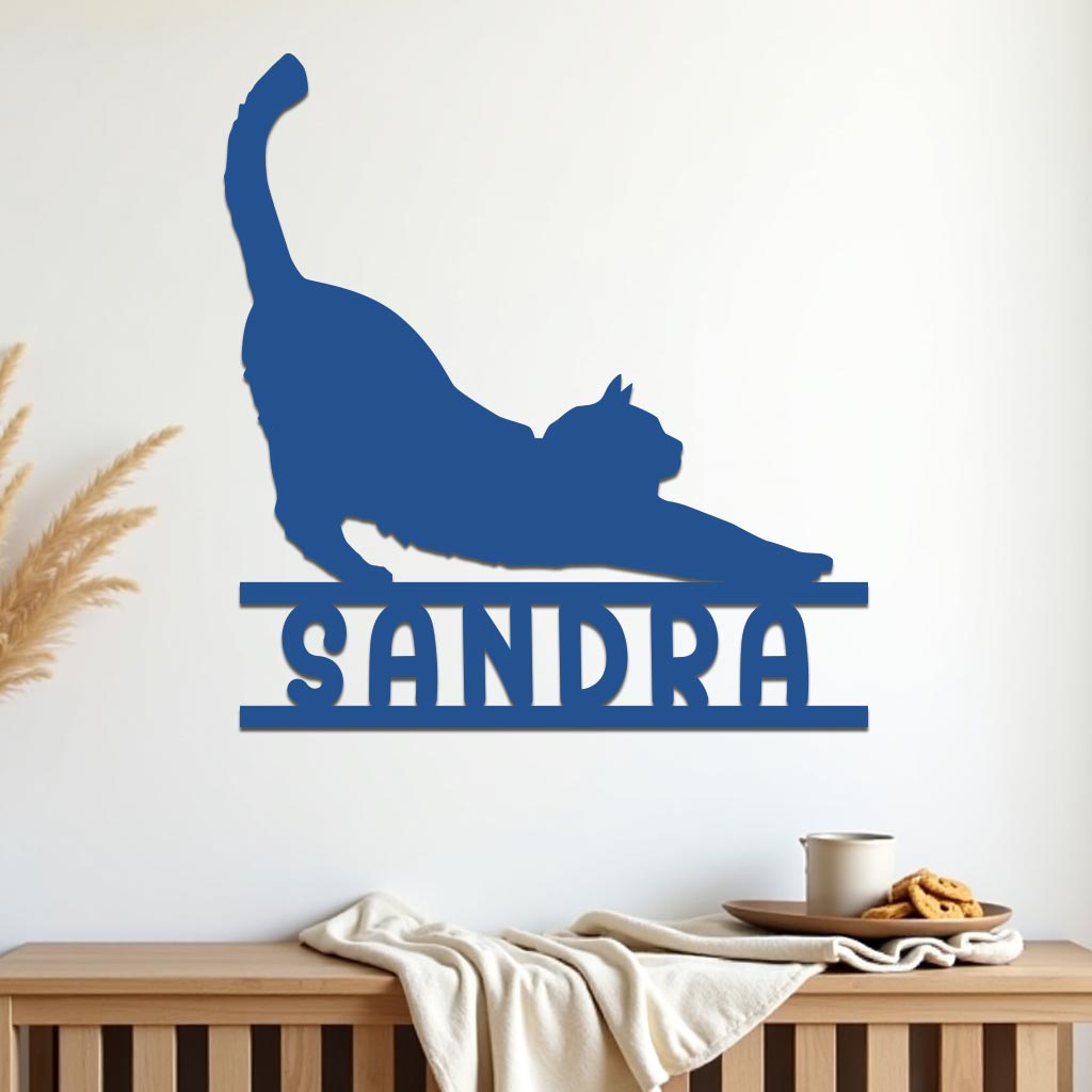 Stretching Cat w Name Sign