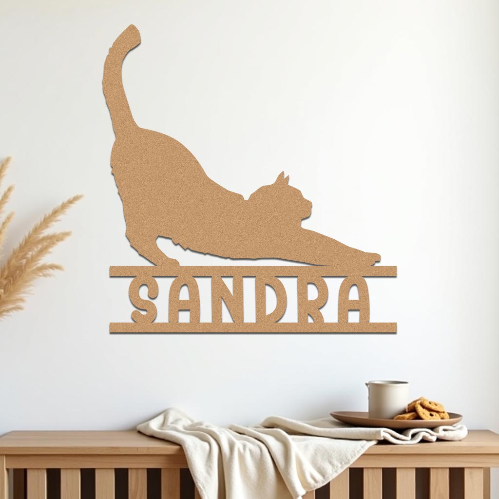 Stretching Cat w Name Sign