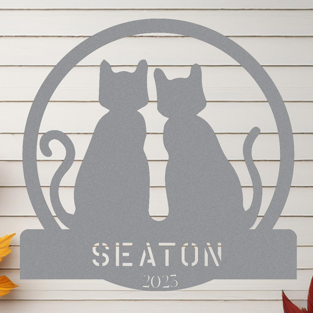 Two Cats w Name Sign