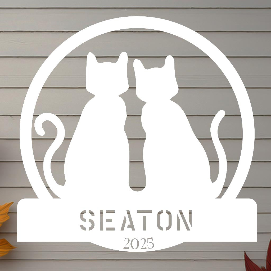 Two Cats w Name Sign