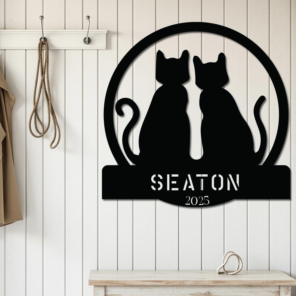 Two Cats w Name Sign