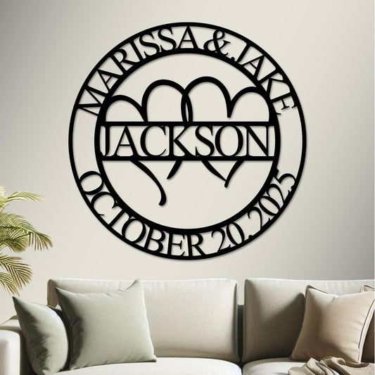 Wedding Sign, Hearts, Names and Established Year